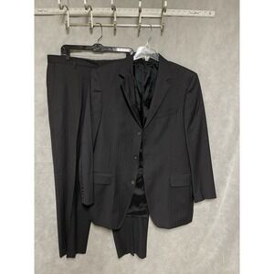 Banana Republic Suit Men 44L Gray Striped Italy 3B Academia Pants 36x32 Luxury